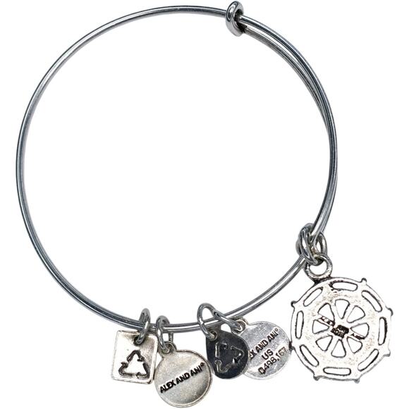Alex and Ani Take The Wheel Anchor Starfish Nautical Silver Tone Bangle Bracelet - Picture 3 of 9